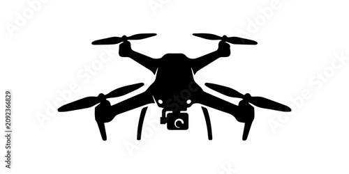 Foto Military UAV and commercial drone silhouette set with combat fixed-wing, kamikaze, and quad copter icons