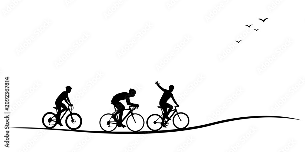 Obraz premium Collection of ten black silhouettes depicting people riding bicycles in various poses and angles, isolated on a white background.