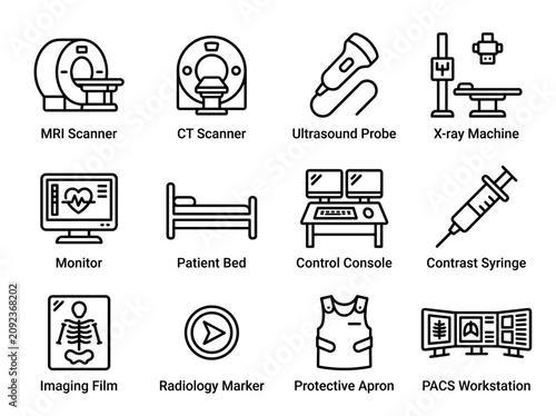 Minimalist Medical Imaging and Radiology Line Icons Set. Healthcare Diagnostic Equipment.