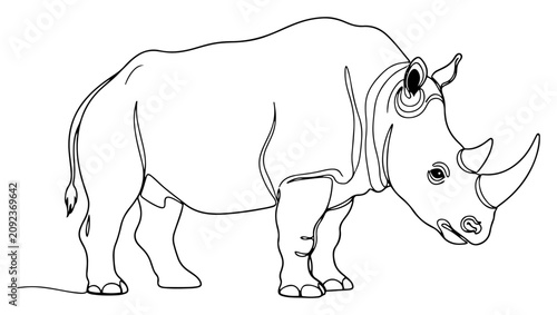 Canvas Print Rhinoceros profile continuous line art, wild rhino animal minimalist vector illu