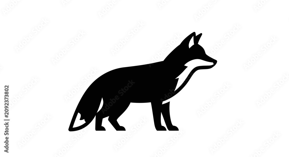 Obraz premium Minimalist black fox silhouette logo on white background