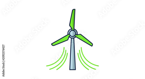 Stylized Wind Turbine Icon in Flat Line Art Vector Illustration with Green Accents