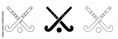 Canvas Print Set of hockey sticks and ball icons in outline and solid styles