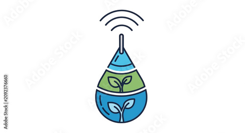 Wireless Eco Technology Water Drop with Growing Plant and Wi-Fi Signal Illustration