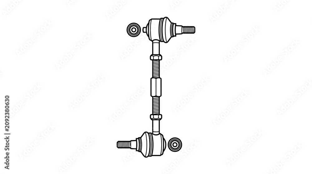 Fototapeta premium Clean Black and White Line Drawing of a Vehicle Steering Knuckle and Ball Joint Assembly with high quality professional line art symbols for modern creative design and digital branding projects