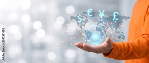 Business professional presenting global currency exchange concept for international finance and foreign exchange market