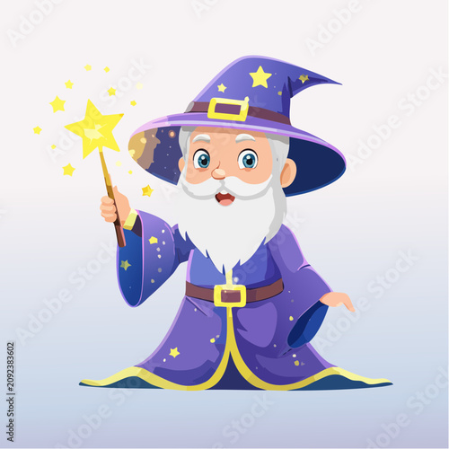 Cute Wizard Holding Magic Wand - AI Generated