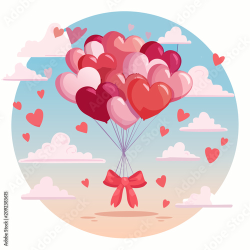 Floating Heart Balloons in Sky - AI Generated
