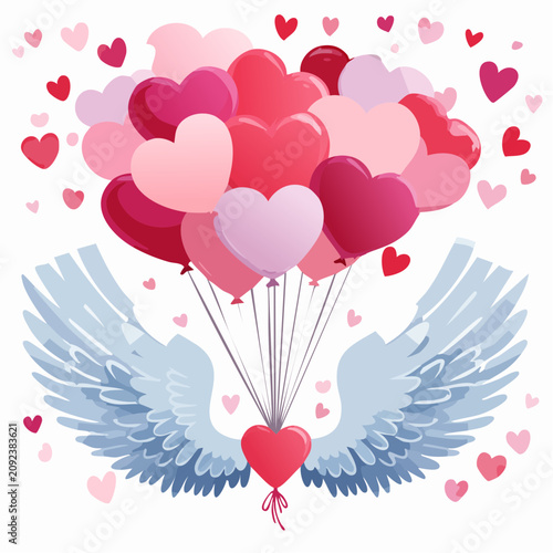 Heart Balloons with Angel Wings - AI Generated