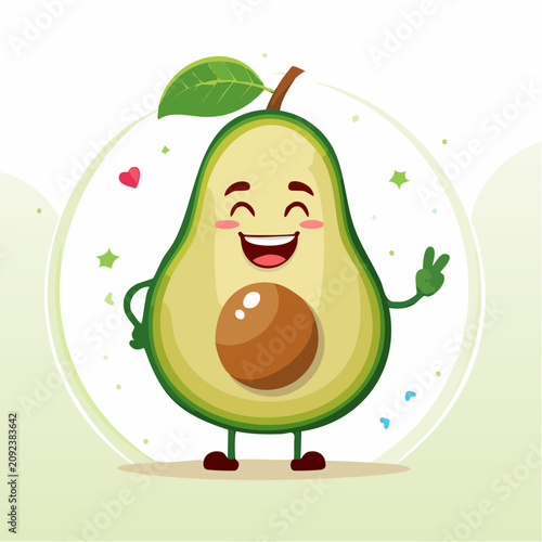 Happy Avocado Peace Sign Character - AI Generated