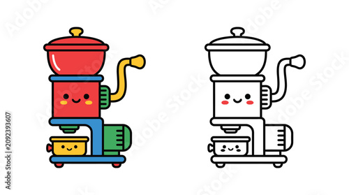Tableau sur toile Coffee Percolator Illustration Colorful And Monochrome Versions On White Backgro