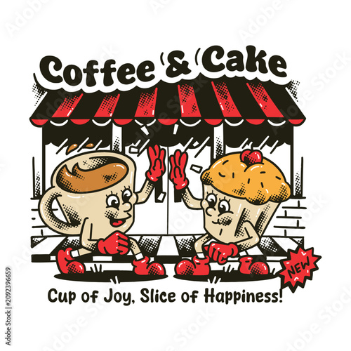 Coffee and Pie retro character groovy style