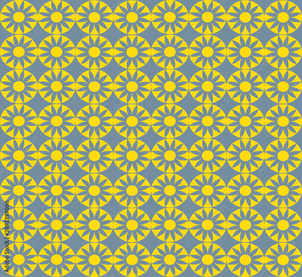 Fototapeta premium Seamless Geometric Floral Pattern with Yellow Daisy Motifs