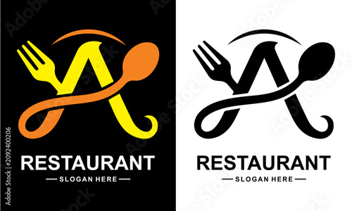 Letter A Restaurant Logo Design with Fork and Spoon Vector Concept