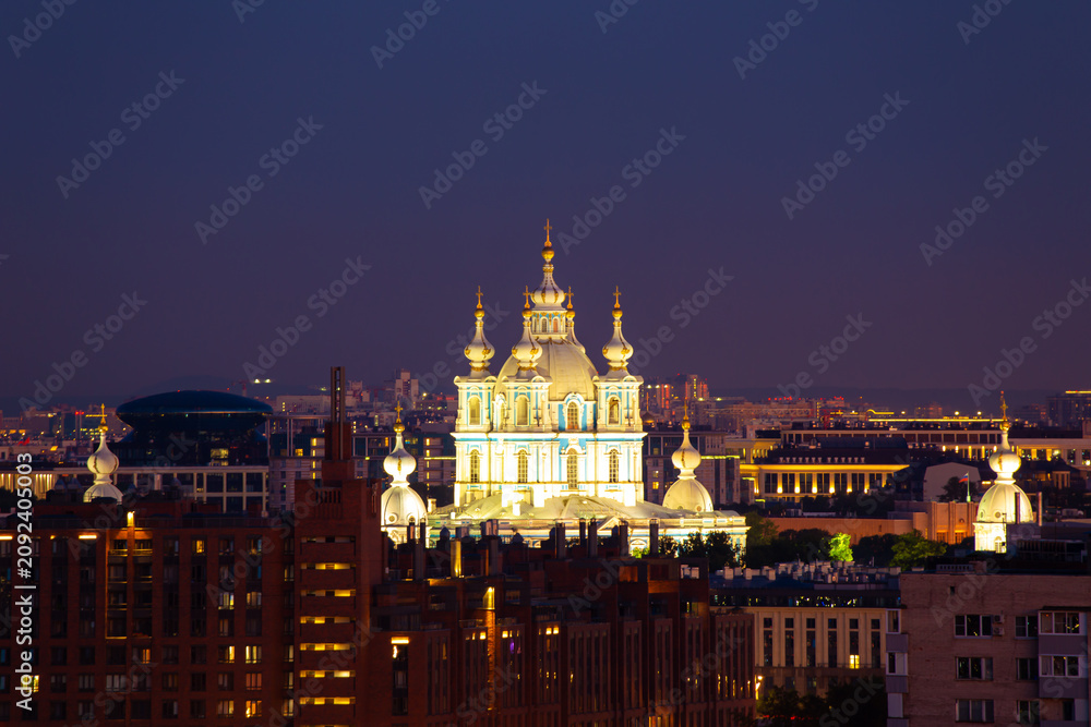 Fototapeta premium Smolny Cathedral on a summer night.