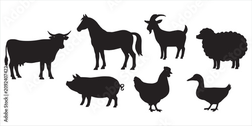Foto Silhouette Farm Animals Collection Isolated on White Background Keywords: cow, h