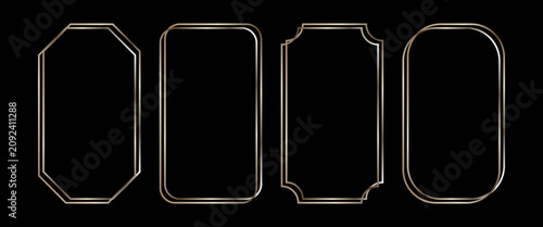 luxury gold borders for for wedding invitation. golden geometric frames in art deco style. thin line oval and rectangle set for invitation decoration. vector illustration isolated on black background.