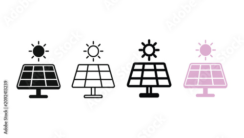 Cuadro en lienzo Solar panel icons set with sun illustration renewable energy concepts