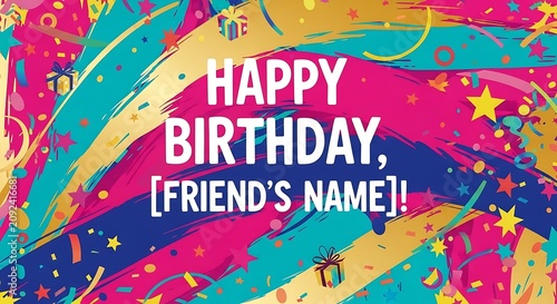 Colorful birthday greeting card with rainbow text design.