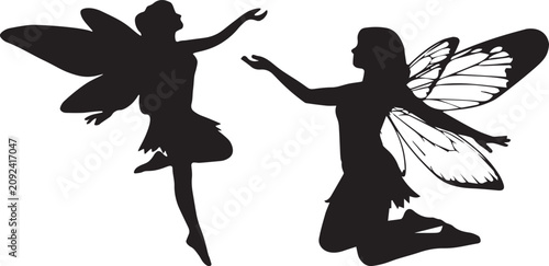 Obraz na plátne Two fairies flying and sitting with butterfly wings
