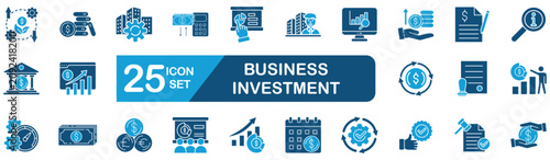Obraz na plátně business investment Web Icon Set in Blue style Flat