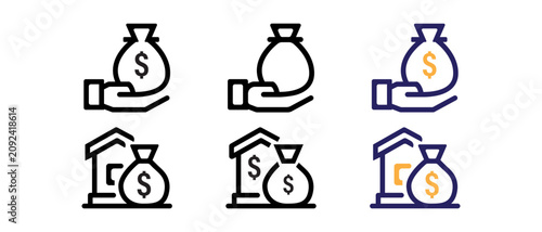 Money bag savings and bank deposit icon set vector illustration