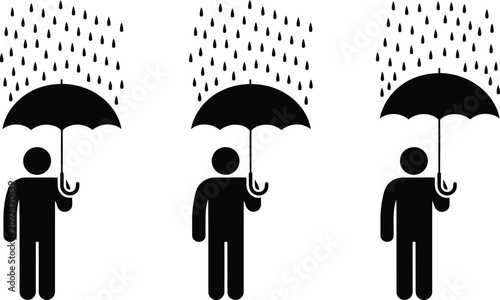 Canvas Print People Holding Umbrella Silhouette vector illustration featuring three persons i