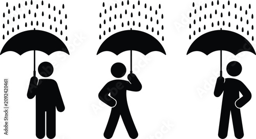 Tableau sur toile People Holding Umbrella Silhouette vector illustration featuring three persons i
