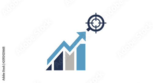 Bar chart with rising arrow aiming at target.