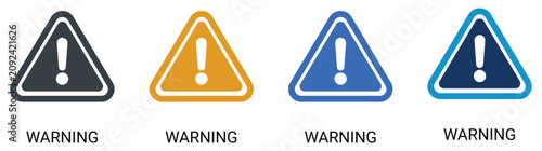Corporate business warning and strategic risk alert solid icon set, exclamation mark inside triangle caution sign, financial crisis danger and system error vector.
