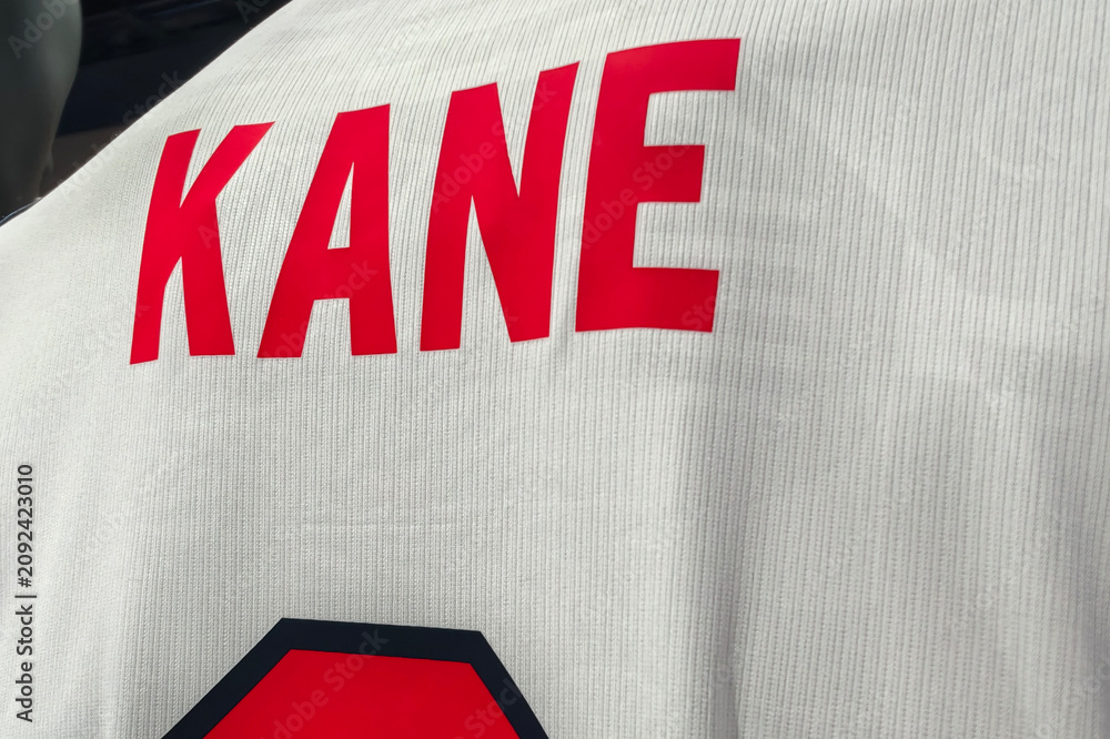 Obraz premium View of Harry Kane Name on England Natioanl Team Home Jersey