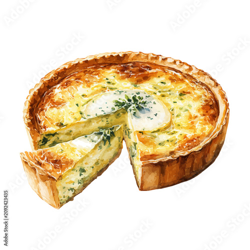 Photography Quiche watercolor vector illustration, high-quality artwork isolated on a pure white background