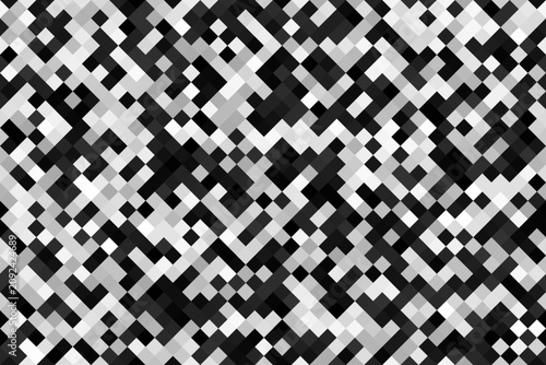 A highly detailed abstract composition featuring a dense grid of squares and blocks. 