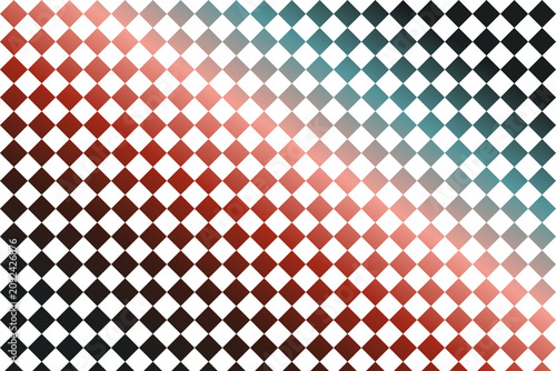 Diagonal Harlequin Check Texture with Glowing Peach and Cyan Color Transition: Scripted Content Premium Geometric Matrix Backdrop
