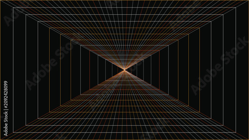 Fotografie Perspective linear hallway background with vanishing point and grid lines