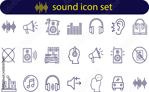 Sound Outline Icons Collection Linear Editable Stroke Audio and Music Vector Set