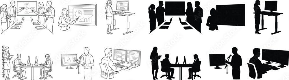 © SADRE - Business Presentation and Team Meeting Silhouette Vector Illustration Collection