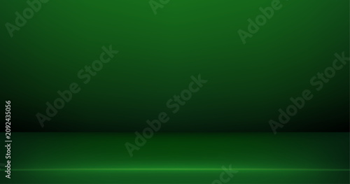 Abstract emerald green studio backdrop featuring geometric podium stage. Vector background with smooth gradient lighting for modern product mockups