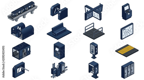 Foto Modern Isometric Illustrations of Various High Tech Security and Transportation