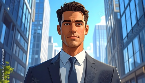 A suited man stands in a city