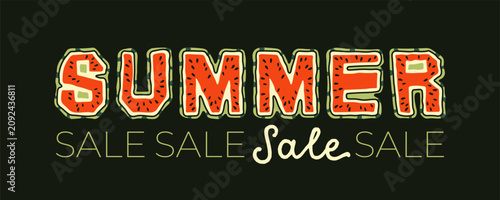 Summer sale banner with watermelon lettering hand drawn vector for advertising