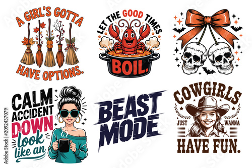 Western Cowgirl Quote Design Bundle with Crawfish Boil and Skull Clipart