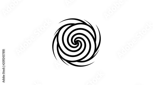 Black spiral vortex swirl graphic element.