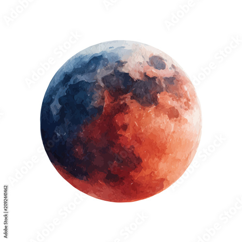 Fotografie Stylized watercolor Lunar Eclipse vector, modern artistic illustration with high-quality details on a pure white background