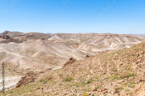 The beautiful desert hiking area near Nahal Rahaf-Rahaf Stream in the Judean Desert in Israel.
