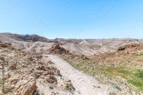 The beautiful desert hiking area near Nahal Rahaf-Rahaf Stream in the Judean Desert in Israel.
