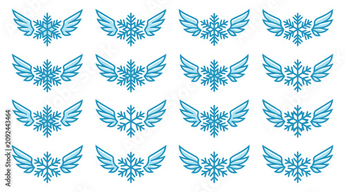 Obraz na plátně Clean Minimalist Blue Winged Snowflake Designs for Holiday or Winter Themes with