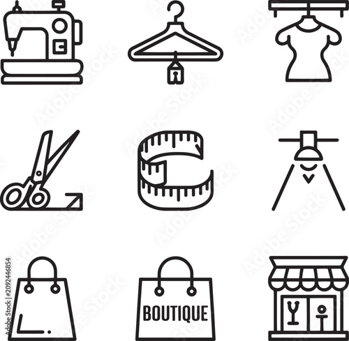 Boutique and sewing related icons
