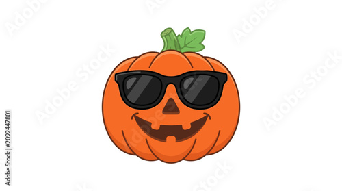 Halloween clipart vector Halloween pumpkin, cartoon jack-o-lantern, orange smiling face, sunglasses, festive icon isolated on White Background eps