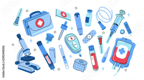 Tableau sur toile Blood test and biomarker screening vector illustration set